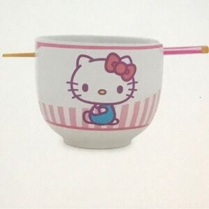 NWT: Sanrio Hello Kitty / Tokyo / Pink Stripes / Ramen Bowl / Chopsticks & Spoon